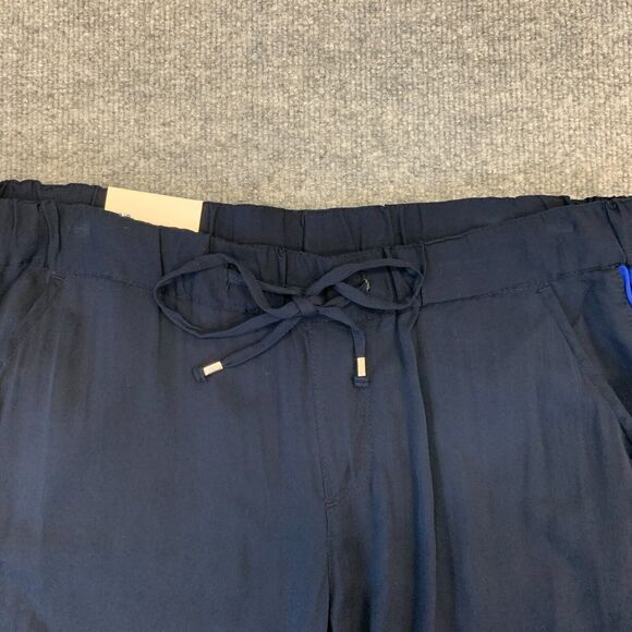 Old Navy Pixie Pants Womens L Large Navy Blue Tuxedo Stripe Ankle Crop Drawcord - Picture 7 of 16